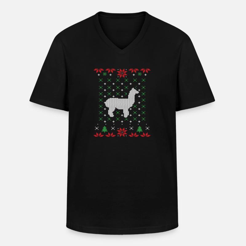 Lama hässlicher Weihnachtspullover - Männer-T-Shirt mit V-Ausschnitt - Schwarz