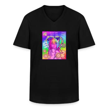 Kidcore Esthétique Vaporwave Anime Girl Neko UWU - T-shirt col V Homme - noir - Devant - AI Model Male 178 dark (178cm)
