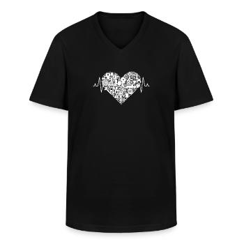 Feuerwehr Herz Feuerwehrmann Herzschlag EKG 112 - Männer-T-Shirt mit V-Ausschnitt - Schwarz - Vorne - AI Model Male 178 dark (178cm)