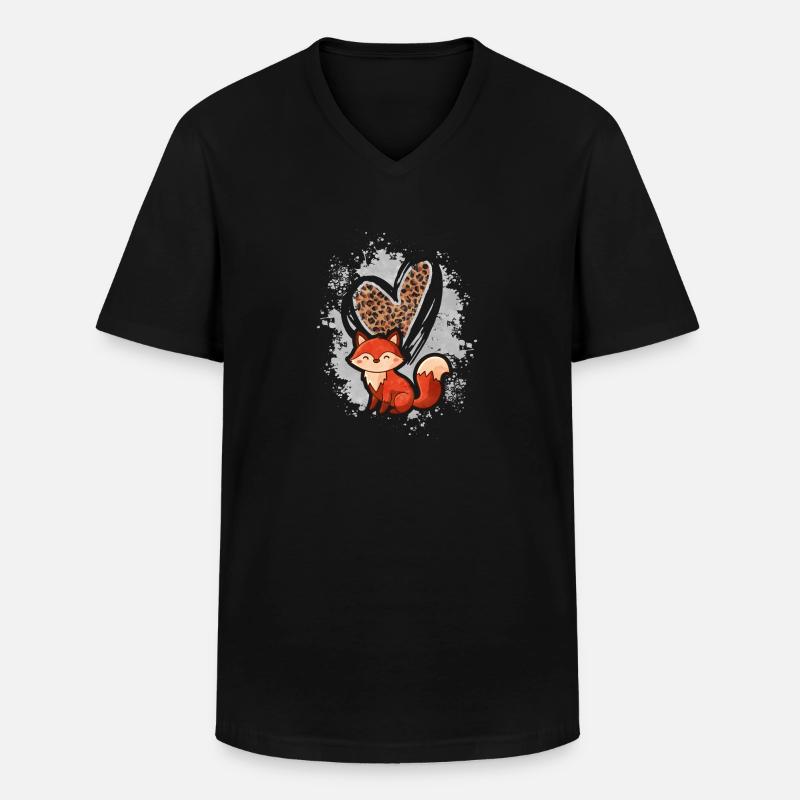 Fuchs Leopard Herz Geschenk - Männer-T-Shirt mit V-Ausschnitt - Schwarz