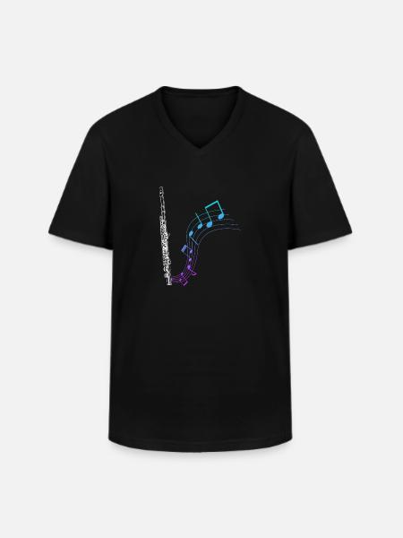 Querflöte Geschenk Musik Noten - Männer-T-Shirt mit V-Ausschnitt - Schwarz
