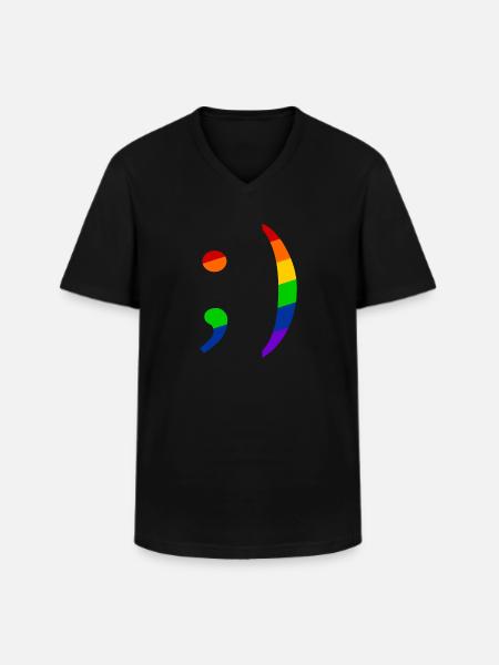 Retro Emoji Wink Queer - Men's V-Neck T-Shirt - black