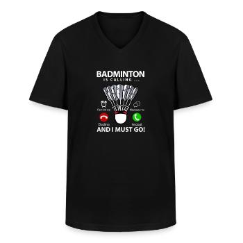 Drôle de pickleball Badminton Badminton Badminton - T-shirt col V Homme - noir - Devant - AI Model Male 178 dark (178cm)
