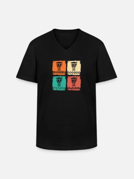 African Instrument Retro Djembe & Dunun - Men's V-Neck T-Shirt - black