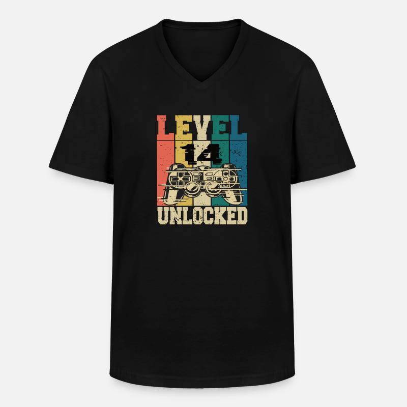 Level 14 Freigeschaltet - Männer-T-Shirt mit V-Ausschnitt - Schwarz