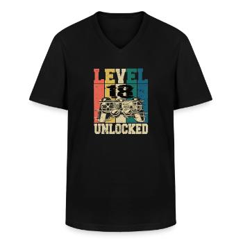 Level 18 Freigeschaltet - Männer-T-Shirt mit V-Ausschnitt - Schwarz - Vorne - AI Model Male 178 dark (178cm)