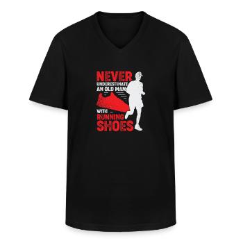 Marathon Old Man Jogging Grand-père Coureur Cadeau - T-shirt col V Homme - noir - Devant - AI Model Male 178 dark (178cm)
