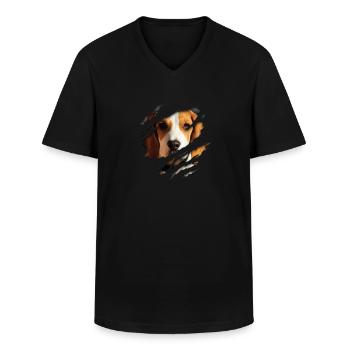 Beagle Hund Gesicht Hunde Riss zerrissen - Männer-T-Shirt mit V-Ausschnitt - Schwarz - Vorne - AI Model Male 178 dark (178cm)
