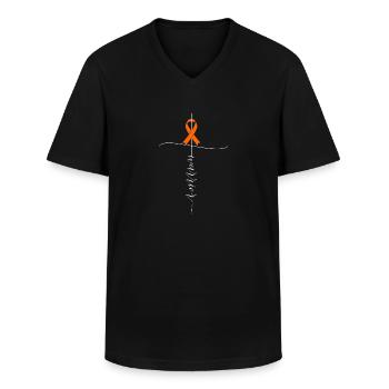 Leukemia Cancer Awareness Warrior Gift - Men's V-Neck T-Shirt - black - Front - AI Model Male 178 dark (178cm)