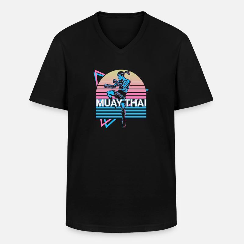 Muay Thai Retro Geschenk - Männer-T-Shirt mit V-Ausschnitt - Schwarz