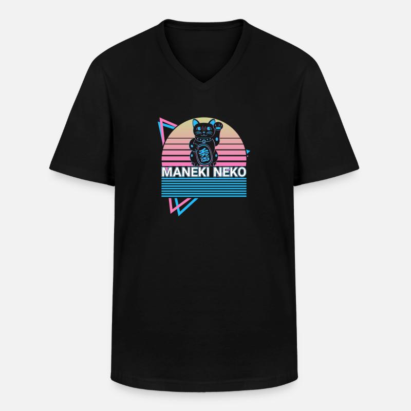 Maneki Neko Katze Retro Geschenk - Männer-T-Shirt mit V-Ausschnitt - Schwarz