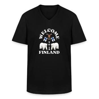 WTF ou Bienvenue en Finlande. - T-shirt col V Homme - noir - Devant - AI Model Male 178 dark (178cm)