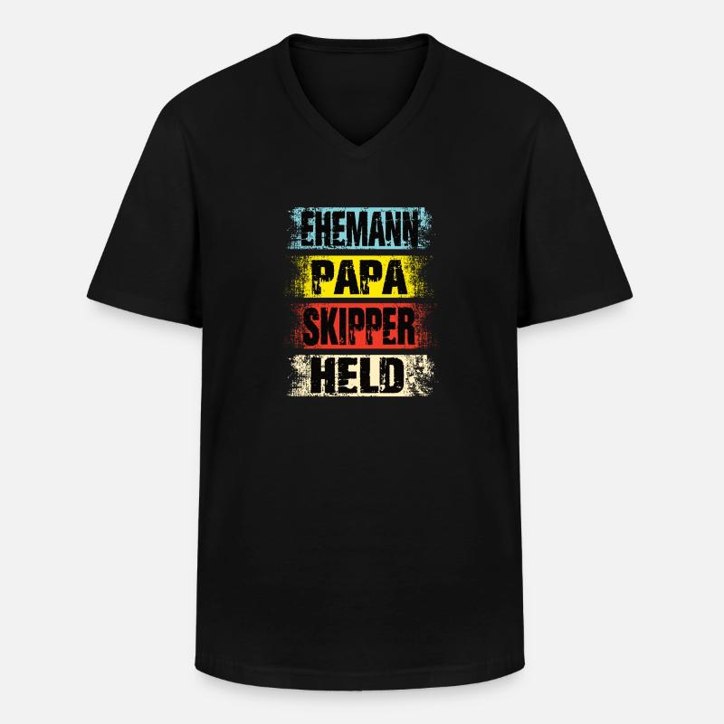 Ehemann Papa Skipper Held - Männer-T-Shirt mit V-Ausschnitt - Schwarz