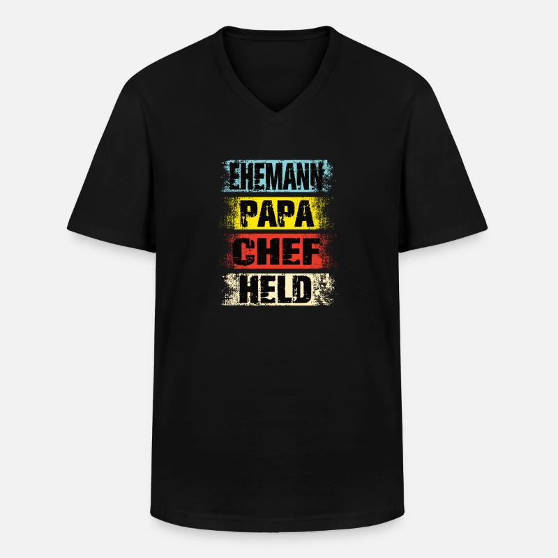 Ehemann Papa Chef Held - Männer-T-Shirt mit V-Ausschnitt - Schwarz