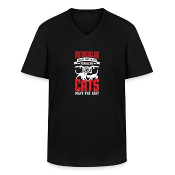 Moto Cat Motorcyclist Cadeau - T-shirt col V Homme - noir - Devant - AI Model Male 178 dark (178cm)