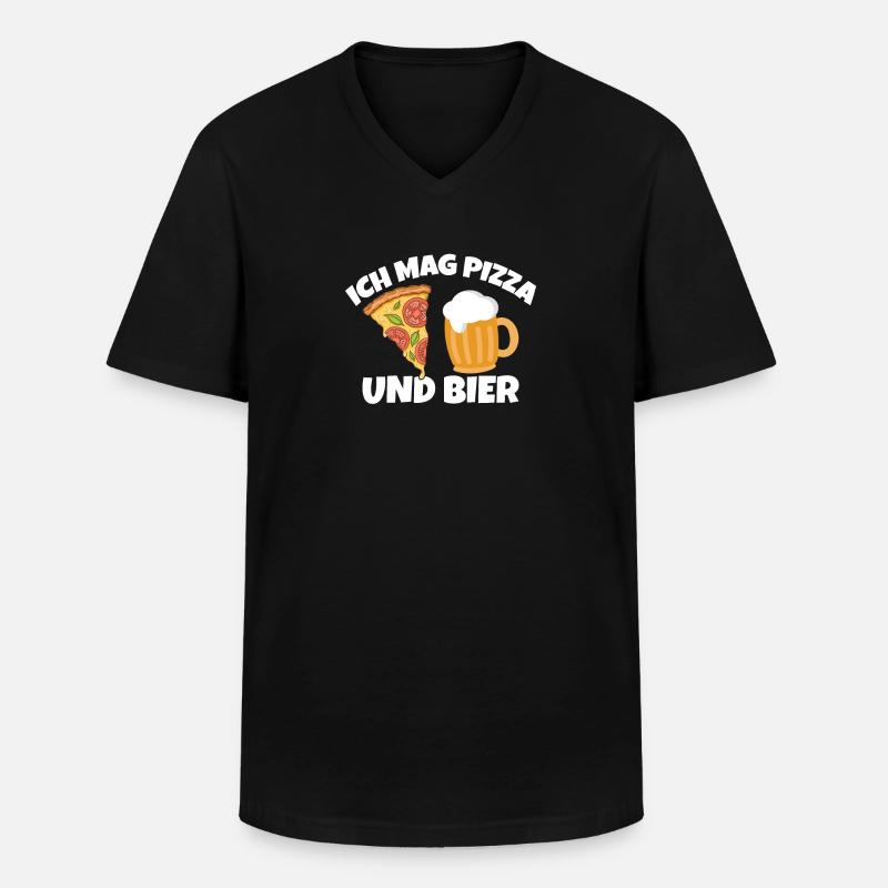 Ich mag Pizza und Bier - Männer-T-Shirt mit V-Ausschnitt - Schwarz