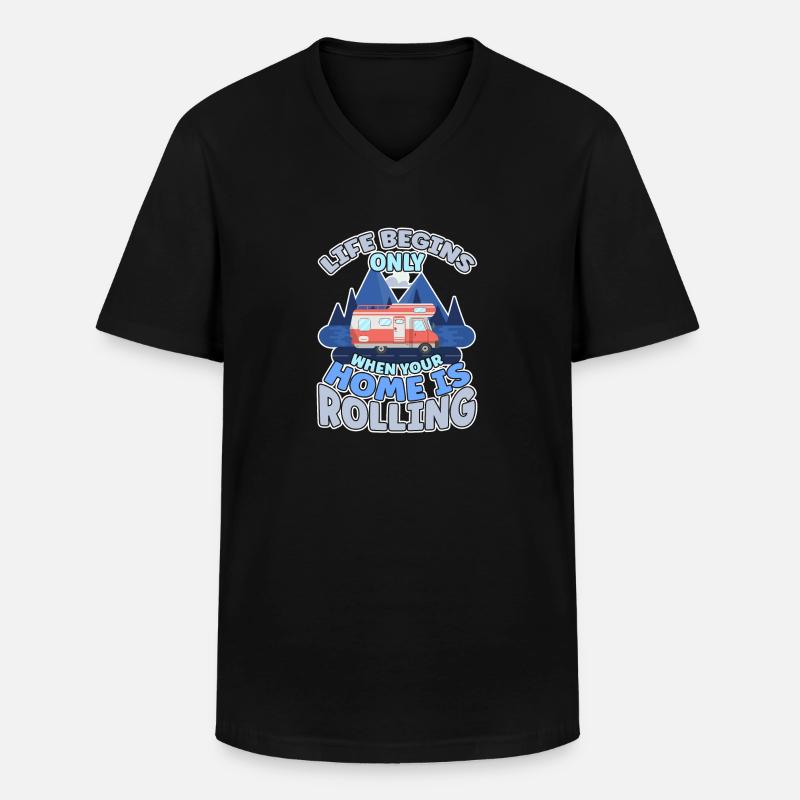 Das Leben fängt er an wenn dein Zuhause Rollt - Männer-T-Shirt mit V-Ausschnitt - Schwarz