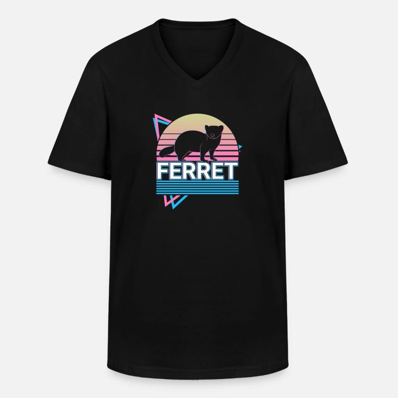 Frettchen Retro Geschenk - Männer-T-Shirt mit V-Ausschnitt - Schwarz