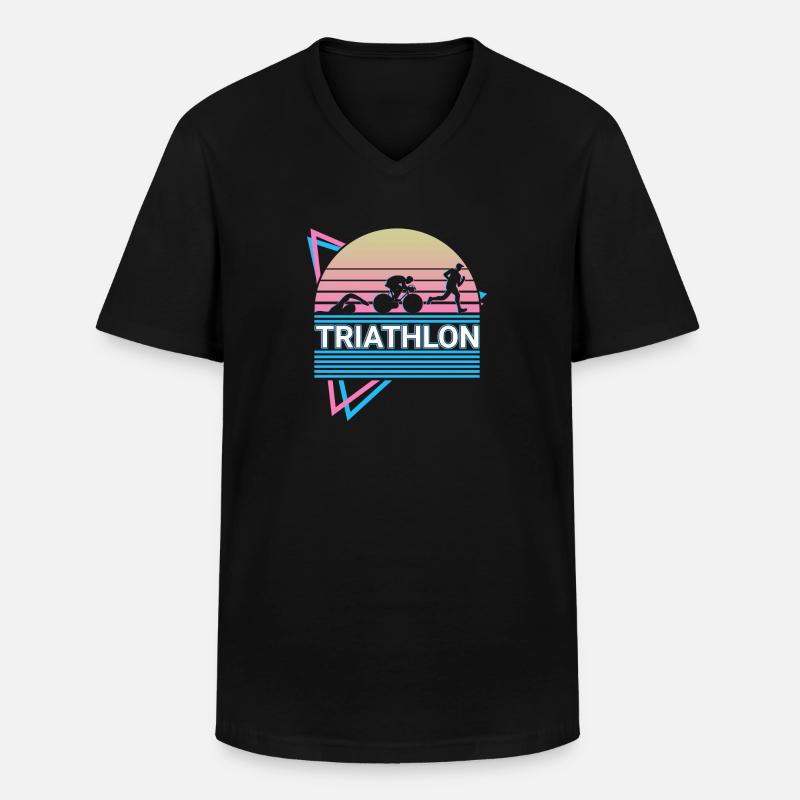 Triathlon Triathlet Retro Geschenk - Männer-T-Shirt mit V-Ausschnitt - Schwarz