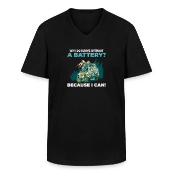 Pourquoi est-ce que je conduis sans batterie Anti e-Car - T-shirt col V Homme - noir - Devant - AI Model Male 178 dark (178cm)