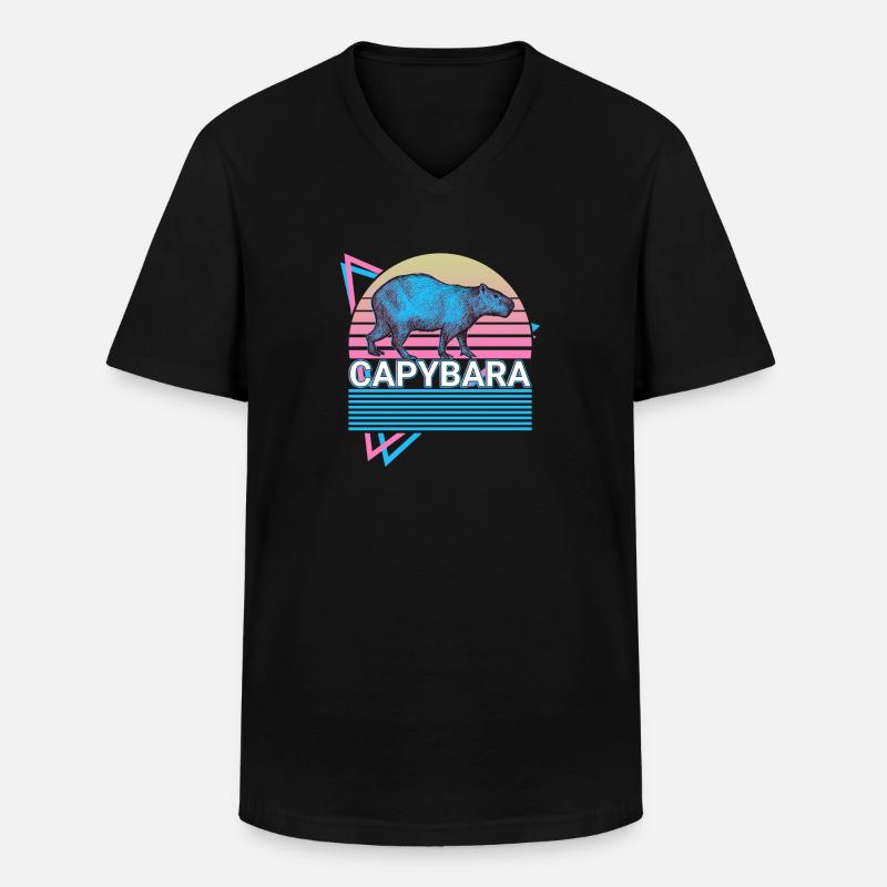 Capybara Retro Geschenk - Männer-T-Shirt mit V-Ausschnitt - Schwarz