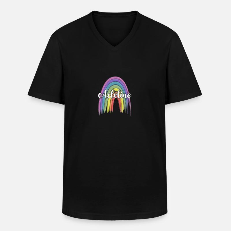ADELINE Rainbow Cursive - Männer-T-Shirt mit V-Ausschnitt - Schwarz