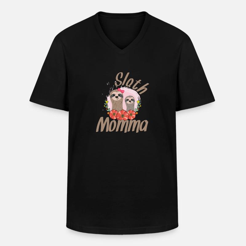 Faultier Mama - Männer-T-Shirt mit V-Ausschnitt - Schwarz