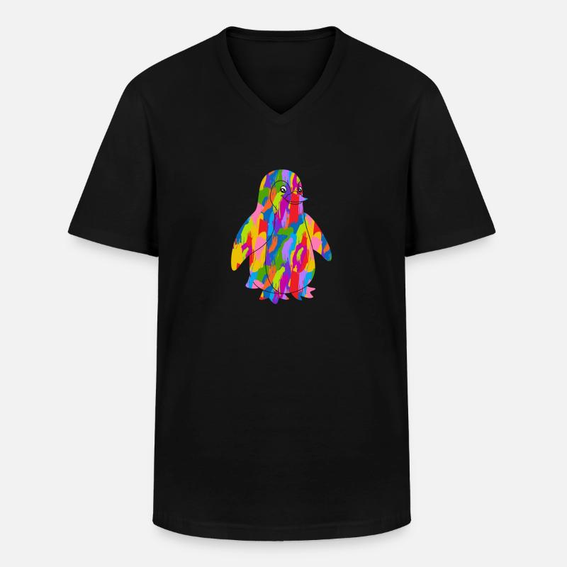 Pinguin Bunt - Männer-T-Shirt mit V-Ausschnitt - Schwarz