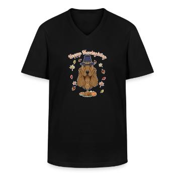 Joyeux Thanksgiving I Dog Lover I Cocker Spaniel - T-shirt col V Homme - noir - Devant - AI Model Male 178 dark (178cm)