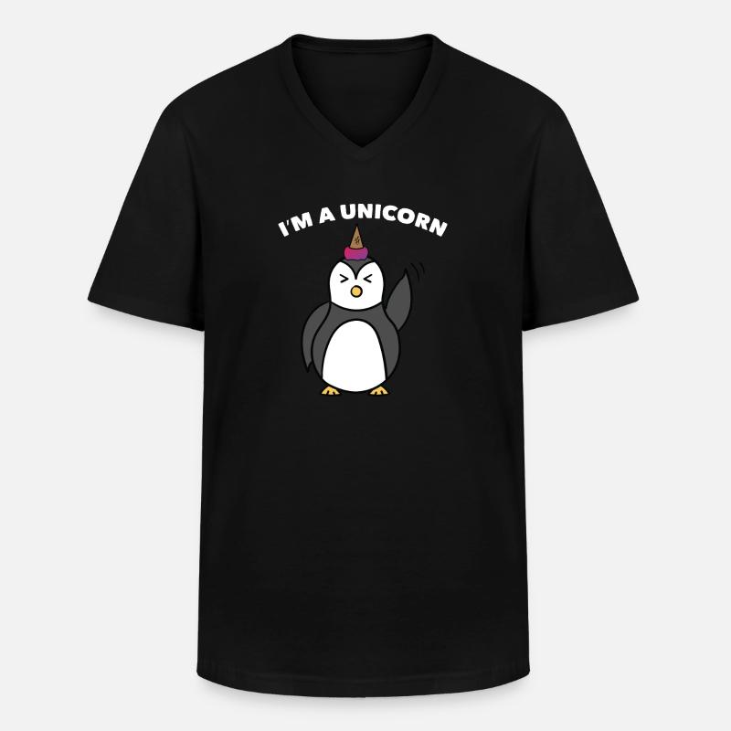 Einhorn-Pinguin - Männer-T-Shirt mit V-Ausschnitt - Schwarz