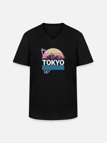 Tokyo City Skyline Cityscape Retro - Men's V-Neck T-Shirt - black