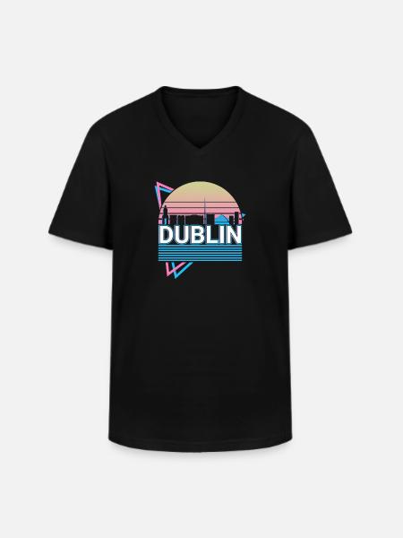 Dublin City Skyline Cityscape Retro - Men's V-Neck T-Shirt - black