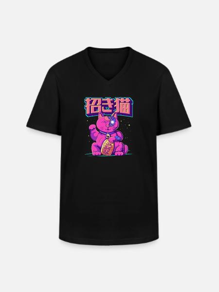 Cyborg Maneki Neko Cat Japansk Cyber Æstetik - Klassisk herre T-shirt med V-udskæring - sort