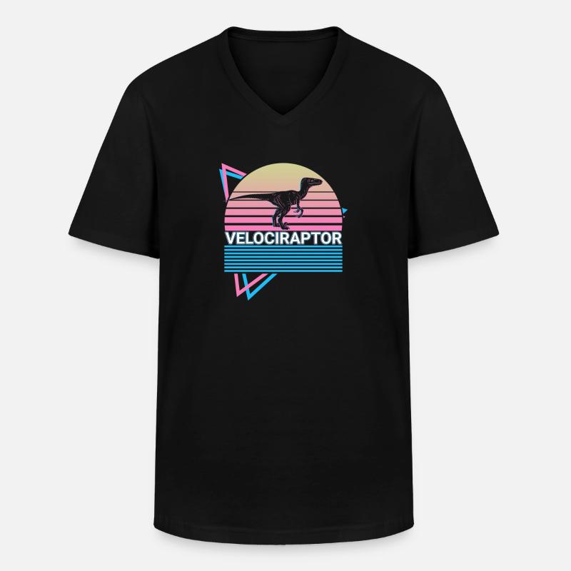 Velociraptor Dinosaurier Retro - Männer-T-Shirt mit V-Ausschnitt - Schwarz