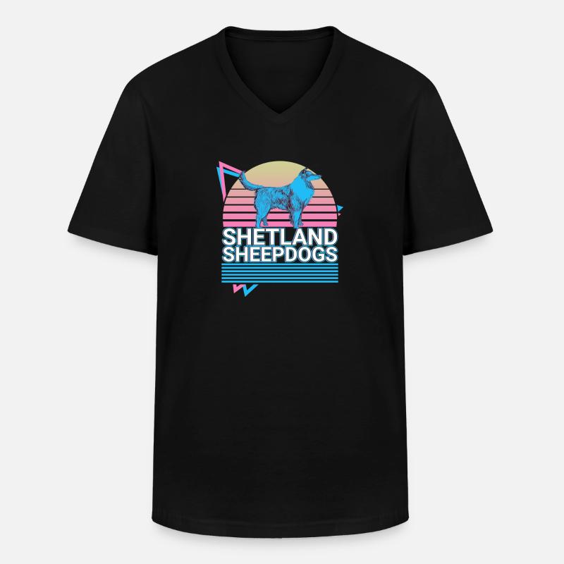 Shetland Sheepdogs Retro - Männer-T-Shirt mit V-Ausschnitt - Schwarz