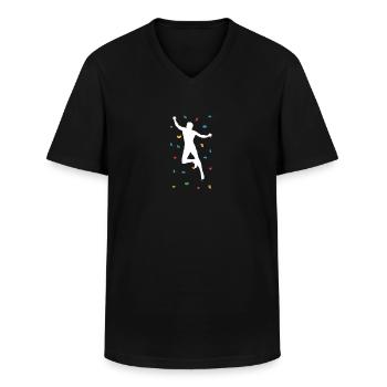 Rock Climbing Bouldering Wall Climber - Men's V-Neck T-Shirt - black - Front - AI Model Male 178 dark (178cm)