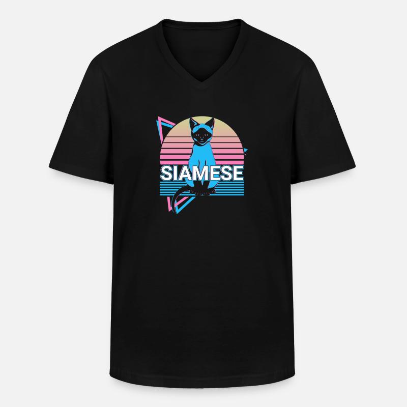 Siamkatze Retro - Männer-T-Shirt mit V-Ausschnitt - Schwarz