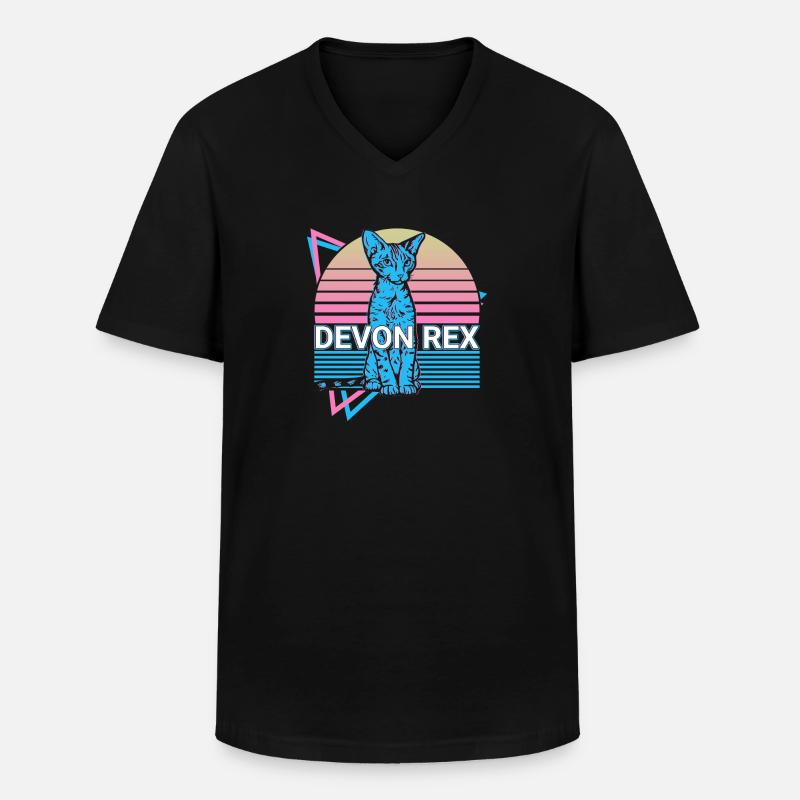 Devon Rex Katze Retro - Männer-T-Shirt mit V-Ausschnitt - Schwarz