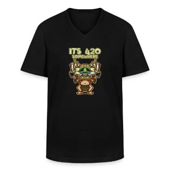 It's 420 Somewhere Cannabis Weed Smoking THC Ganja - Men's V-Neck T-Shirt - black - Front - AI Model Male 178 dark (178cm)