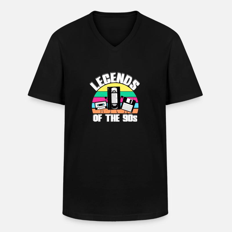 90er Jahre - Männer-T-Shirt mit V-Ausschnitt - Schwarz