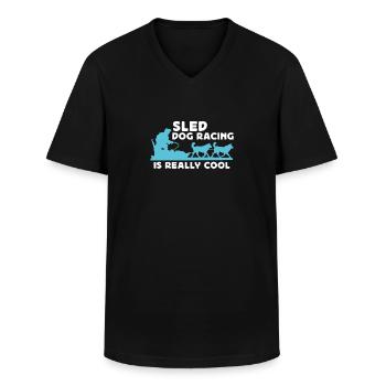 Sled dog racing is really cool - Men's V-Neck T-Shirt - black - Front - AI Model Male 178 dark (178cm)