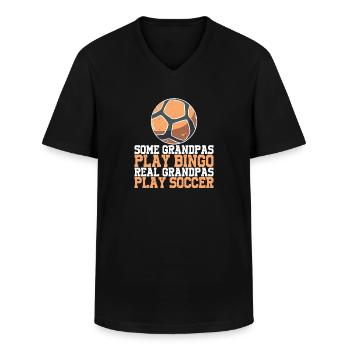 Grandpas Play Bingo Real Grandpas Play Soccer 3 - Men's V-Neck T-Shirt - black - Front - AI Model Male 178 dark (178cm)
