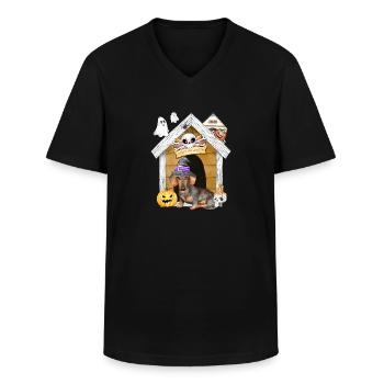 Halloween Dachshund Dog Witch - Men's V-Neck T-Shirt - black - Front - AI Model Male 178 dark (178cm)