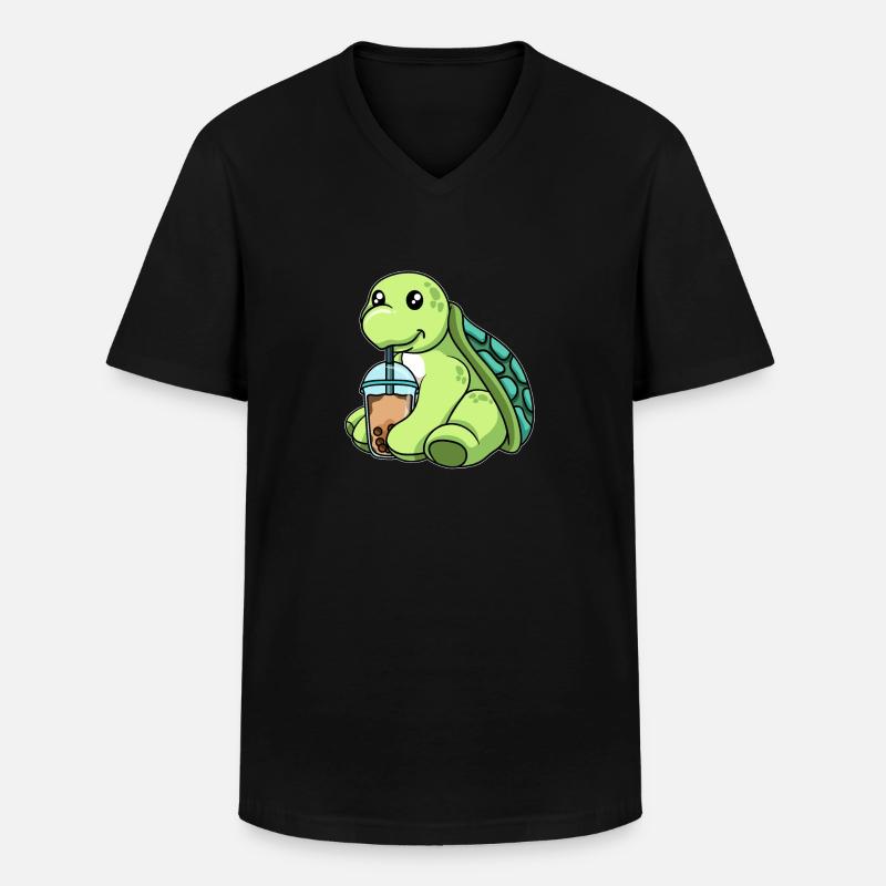 Schildkröte trinkt Bubble Tea - Männer-T-Shirt mit V-Ausschnitt - Schwarz