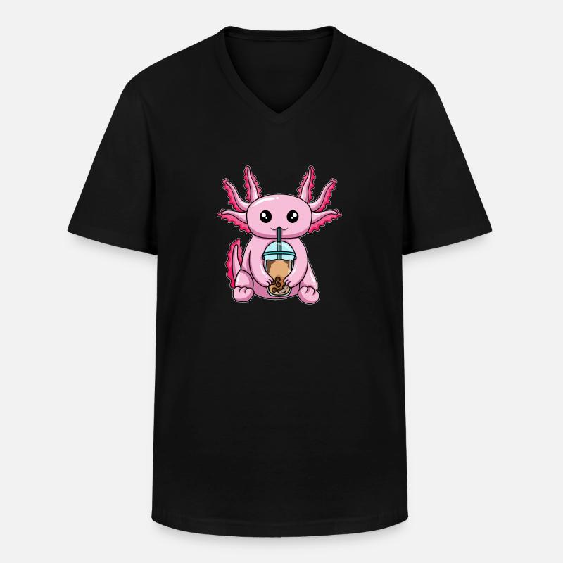 Kawaii Bubble Tea Axolotl - Männer-T-Shirt mit V-Ausschnitt - Schwarz