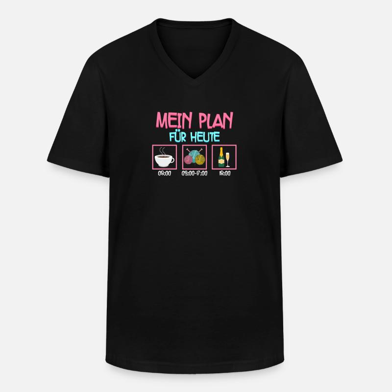 Häkeln - Männer-T-Shirt mit V-Ausschnitt - Schwarz