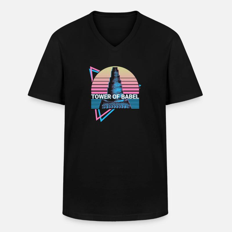 Turm von Babel Retro - Männer-T-Shirt mit V-Ausschnitt - Schwarz