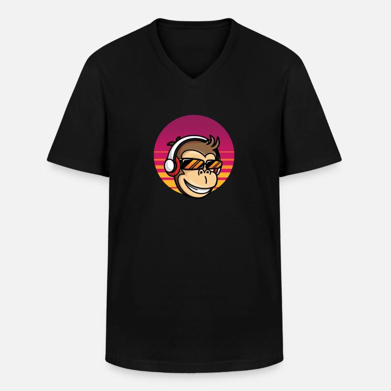 Monkey DJ Monkey avec casque - T-shirt col V Homme - noir