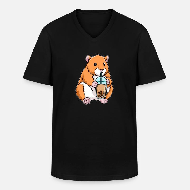Kawaii Bubble Tea Hamster - Männer-T-Shirt mit V-Ausschnitt - Schwarz