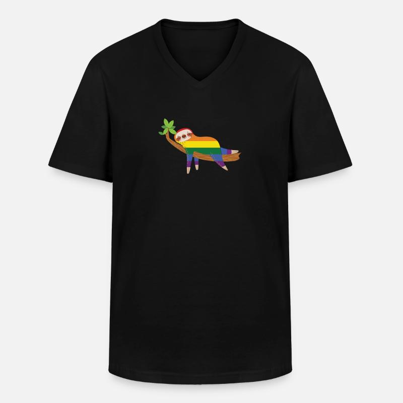 Faultier Pride - Männer-T-Shirt mit V-Ausschnitt - Schwarz